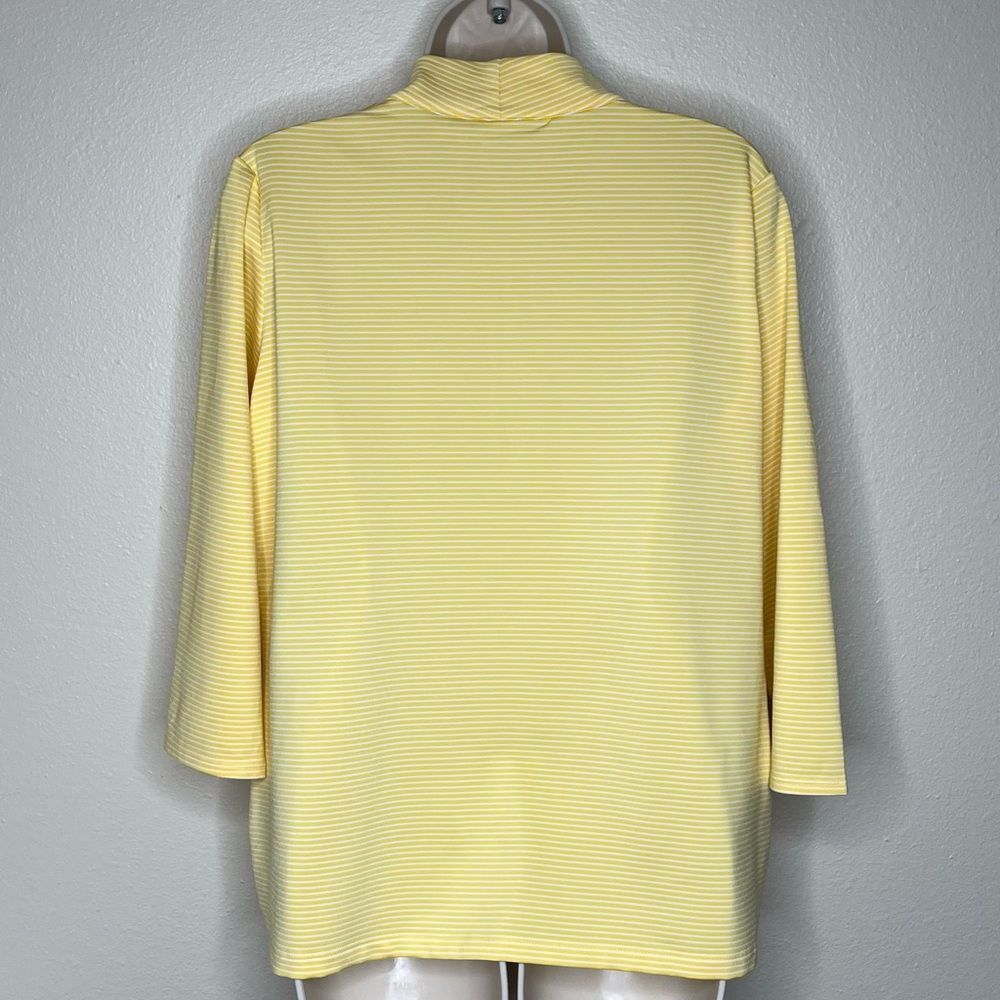 Chicos Zenergy Yellow White Stripe 1/4 Zip Pullover Top Women Size Large 12/14 - Picture 6 of 12